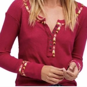 Free People We the Free Pink Thermal Henley, Sz S